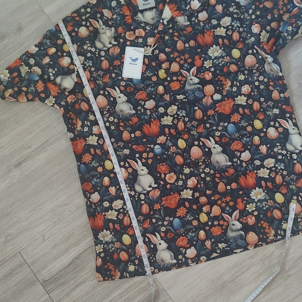 NWT YIUME HAWAII Men's Short Sleeve Button Up Shirt Navy and Orange Size Medium - Picture 5 of 11
